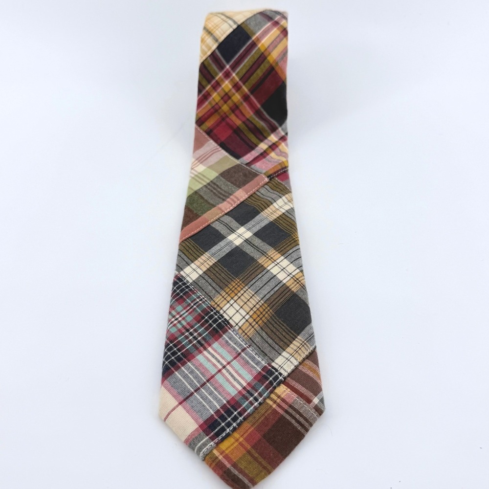 J.Crew Madras Patchwork Tie Mens Multicolor Plaid Cotton Handmade USA Preppy 60"